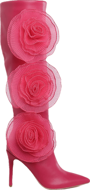 Chinkara Sheer Big Rose Detail Long Boots