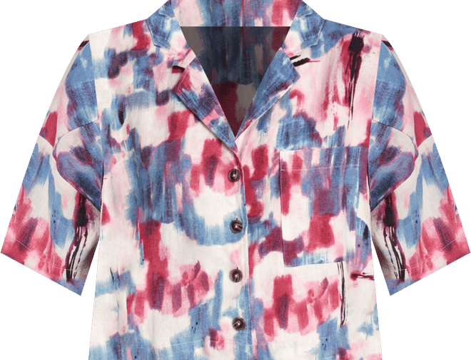 Women's Printed Short Sleeves Convertible Collar Top