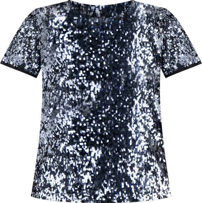 Plus Size Sequinned Chiffon-Trim Top