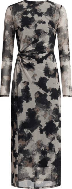 Women's Printed Mesh Long-Sleeve Knot Dress