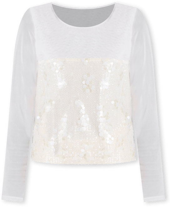 Women's Paillette Mesh Long-Sleeve Top