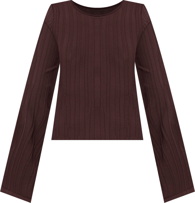 Women's Ribbed Bell Sleeve Cropped Crewneck Top