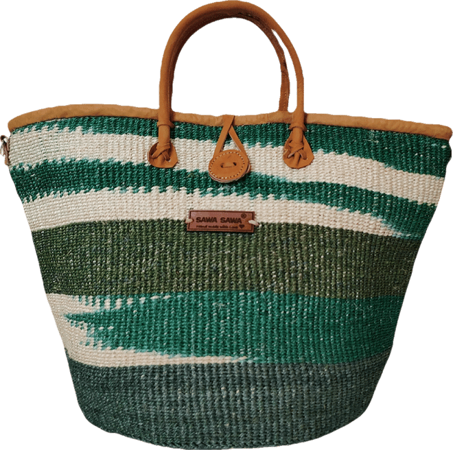 Evergreen Spirit Holiday Basket Handwoven Green & White Sisal Straw Basket Tote