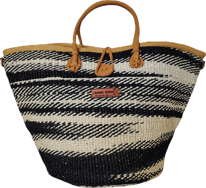 Balance Art Spiral Black and White Handmade Sisal Straw Basket Tote