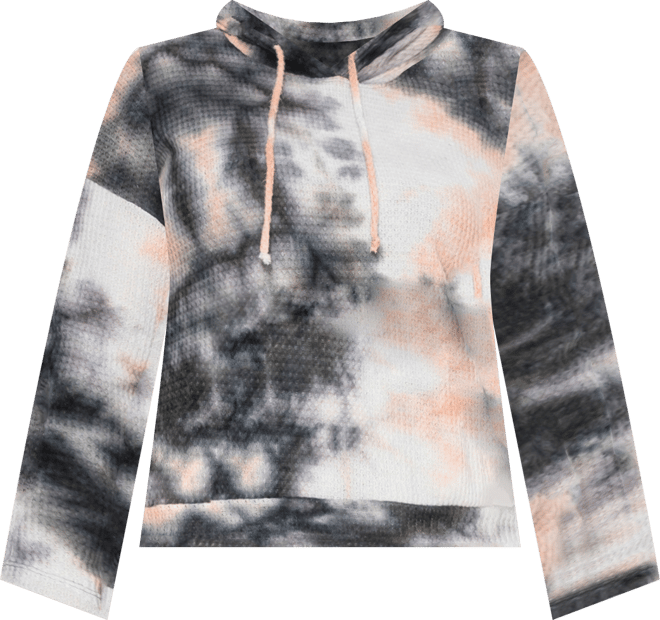 Plus Size Brushed Tie Dye Waffle Drawstring Sweatshirt
