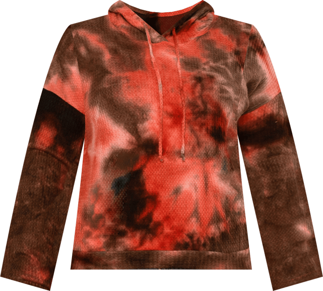 Plus Size Brushed Tie Dye Waffle Drawstring Sweatshirt