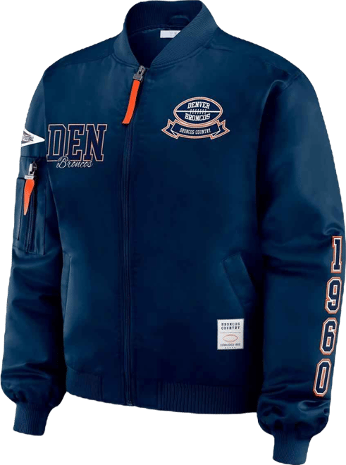 Women's Navy Denver Broncos Patch Full-Zip Bomber Jacket