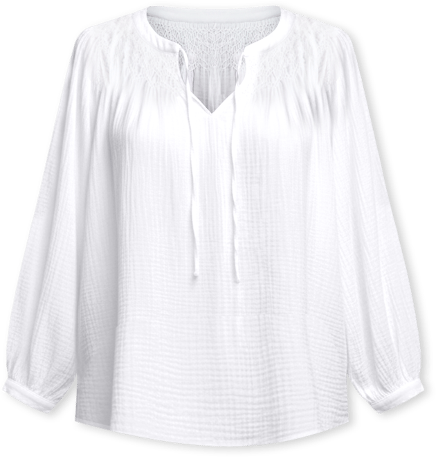 Plus Size Cotton Smocked Tie-Neck Top, Macy's Exclusive