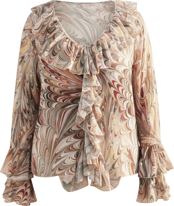 Women's Curve V-Neck Ruffle Printed Resort Top