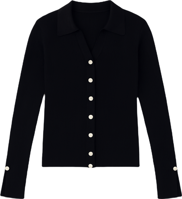 Women's Rib Knit Polo with Button Detail