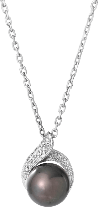 Tahitian Pearl (8mm) and Diamond (1/10 ct. t.w.) Pendant Necklace in Sterling Silver