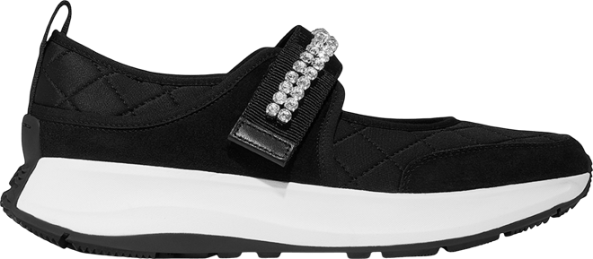 Women's F-Mode Flow Crystal-Strap Quilted Mary Jane Flats