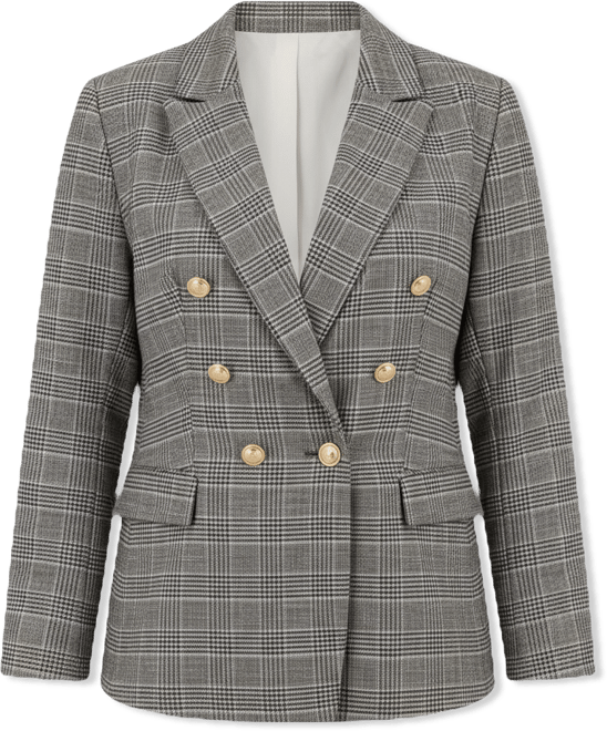 Plus Size Plaid Peak Lapel Double-Breasted Blazer