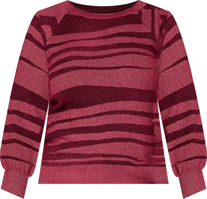 Plus Size 3/4-Blouson Raglan Sleeve Stripe Sweater