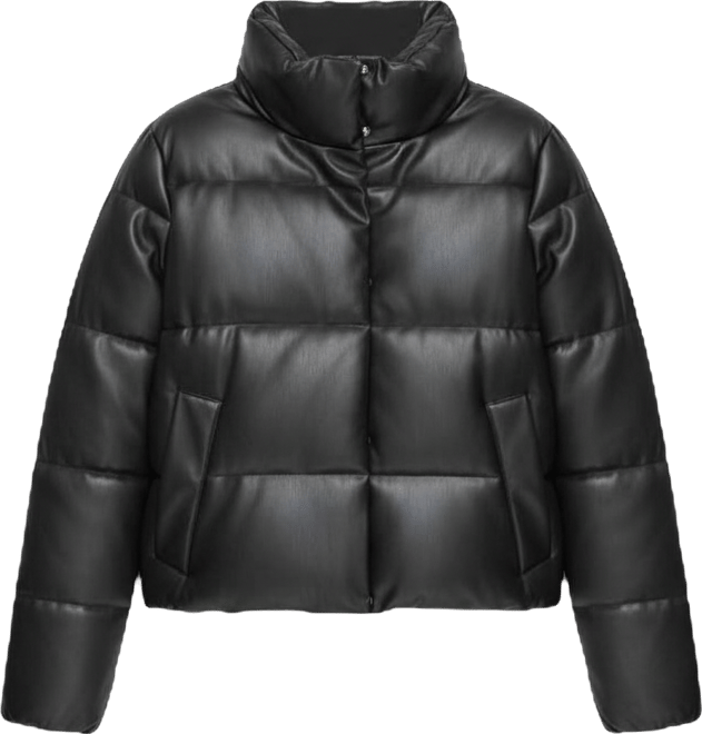 Women's Short Faux-Leather Puffer Jacket
