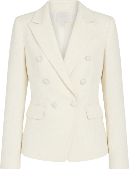Petite Sequin Tweed Double-Breasted Blazer