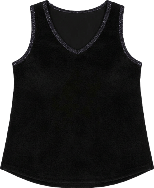 Plus Size Cozy Rib Sequin Trim V Neck Tank Top