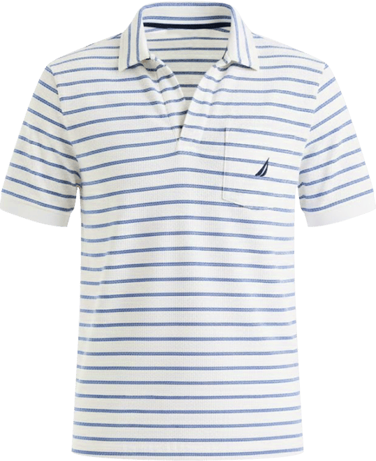 Men's Classic-Fit Stripe Seersucker Johnny Collar Pocket Polo Shirt