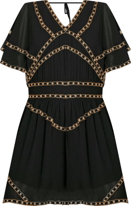 Golden Mark Beaded Trim Mini Dress
