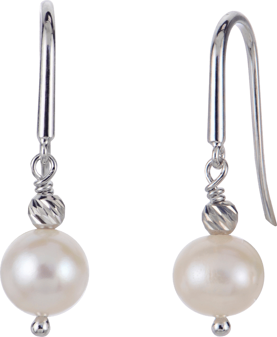 Cultured Freshwater Pearl (7-8mm) and Brilliance Beads Hook Earrings in Sterling Silver