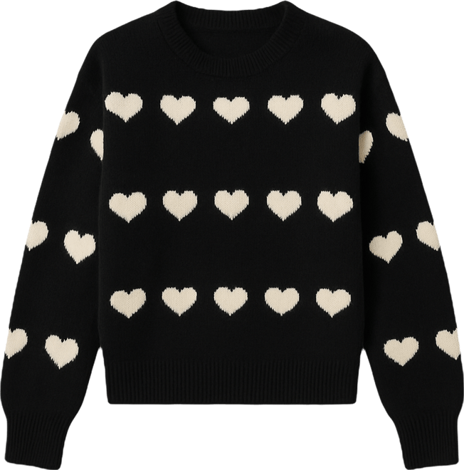 (取寄) シーシー レディース ハート ジャカード クルー ネック セーター CeCe women Heart Jacquard Crew Neck Sweater Rich Black CeCe Women's Valentine's Crewneck Heart Jacquard Long-Sleeve