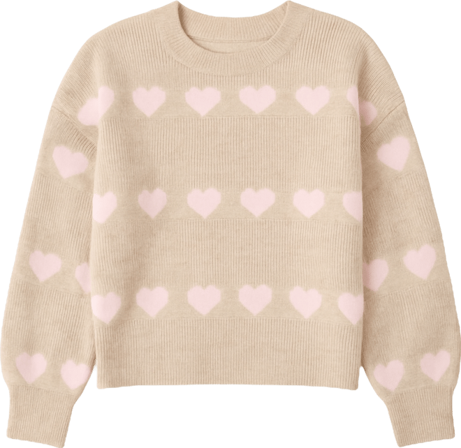 Women's Heart Jacquard Long-Sleeve Sweater