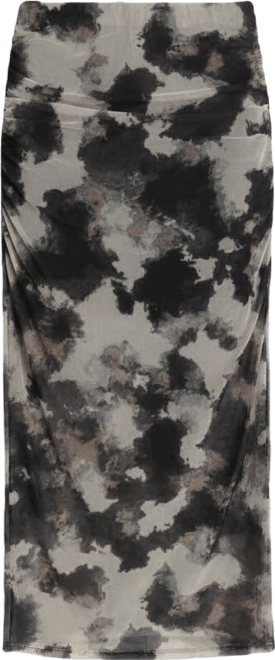 Women's Printed Mesh Side Ruched Midi Skirt