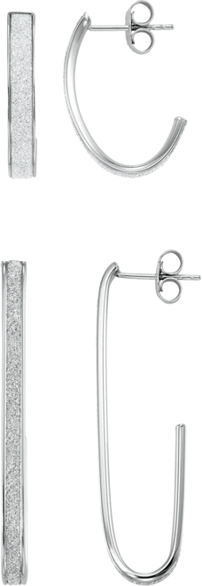 Glitter Polished 2-Pc. Set J-Hoop Earrings in Sterling Silver