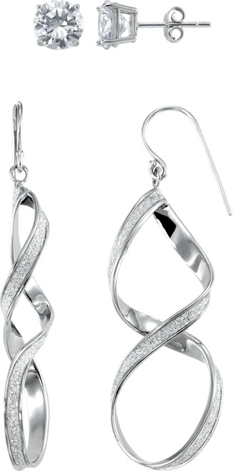 Glitter Twisted Teardrop 2-Pc. Dangle Earrings Set in Sterling Silver