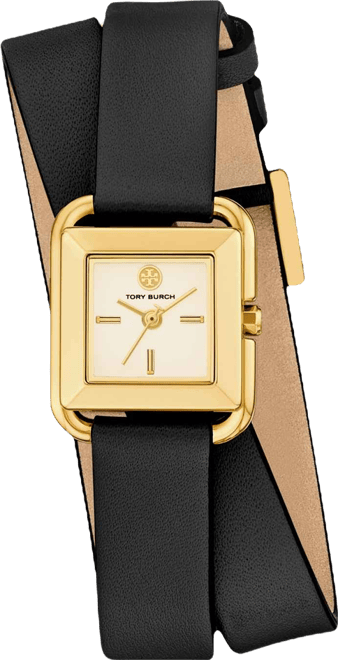 Women's The Kira Square Small Three Hand Black Leather, 19mm