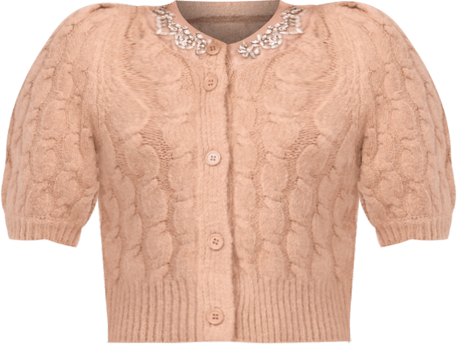 Women's Short-Sleeve Rhinestone Cardigan Sweater