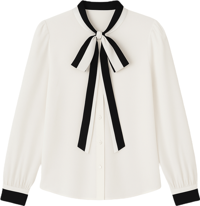 Women's Long-Sleeve with Split Contrast Neck Tie Top