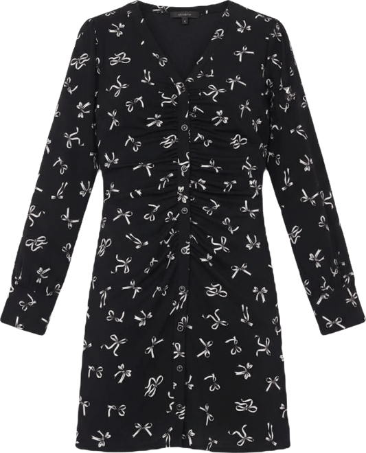 Women's V-Neck Long-Sleeve Shirred Knit Dress