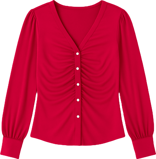 Women's V-Neck Long-Sleeve Shirred Knit Top