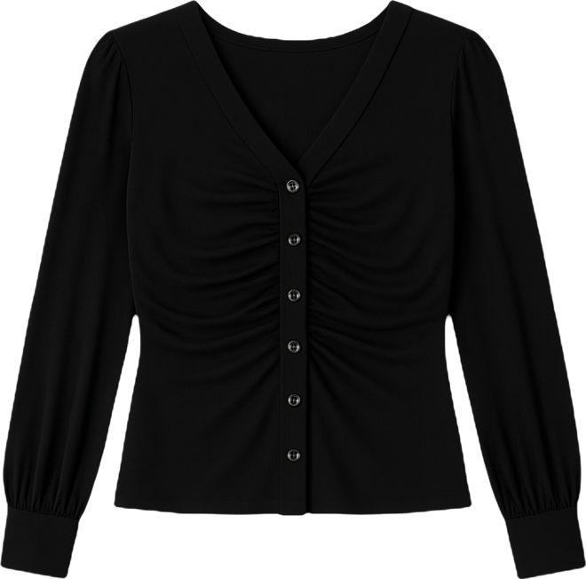 Women's V-Neck Long-Sleeve Shirred Knit Top