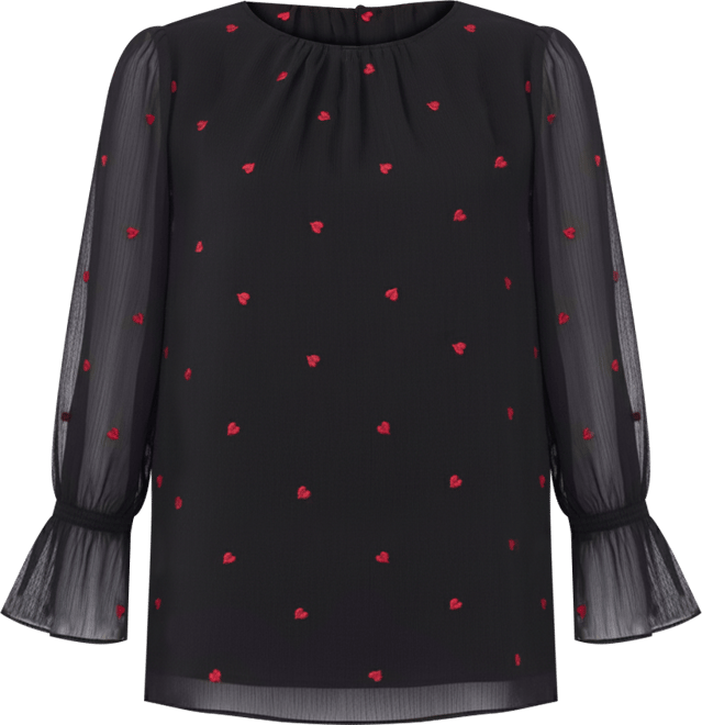 Women's Shirred Neck Ruffle 3/4-Sleeve Top