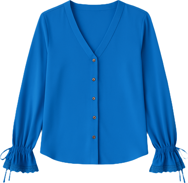 Women's V-Neck Button Down Lace Flounce Trim Top