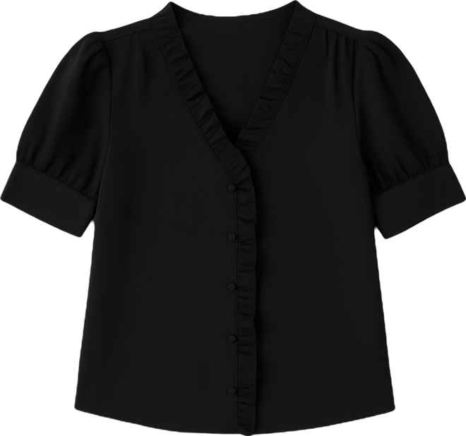 Women's Puff Short-Sleeve Button Down Ruffle Top