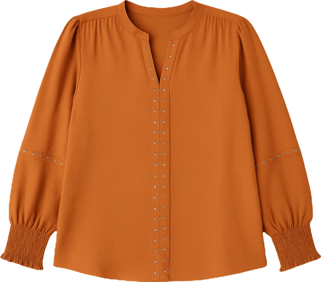 Women's Plus Size Long Sleeve Studded Blouse