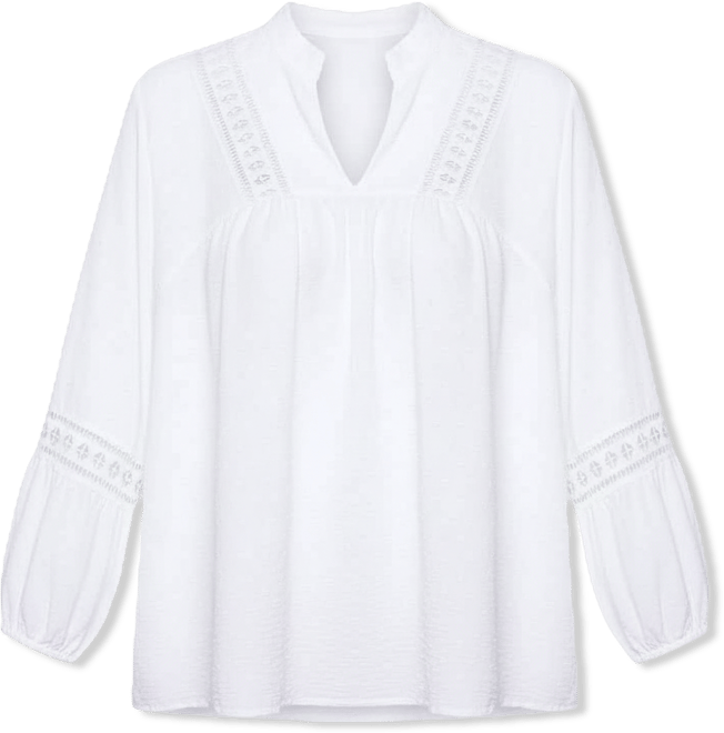 Women's Plus Size Crochet Trim Long Sleeve Blouse Top