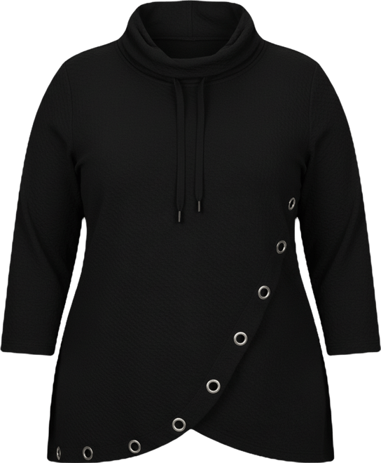 Women's Plus Size Grommet Hem 3/4 Sleeve Top