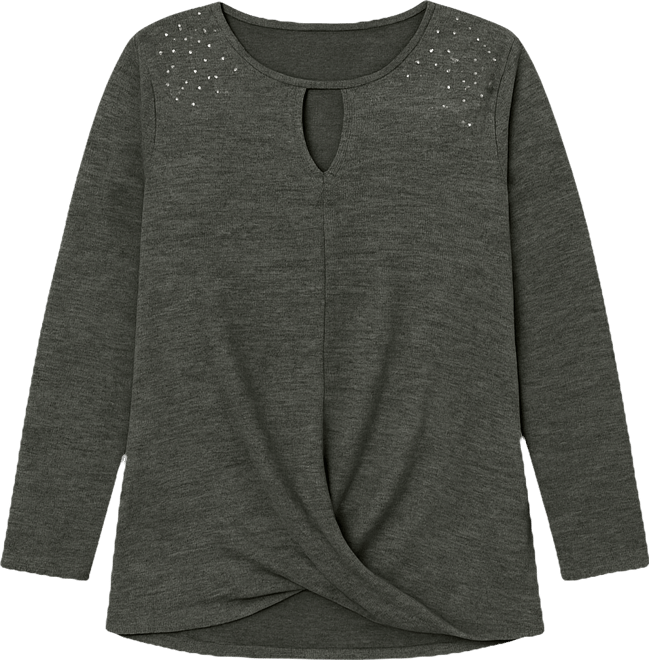 Women's Plus Size Long Sleeve Knit Keyhole Top