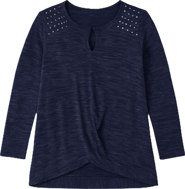 Women's Plus Size Long Sleeve Knit Keyhole Top