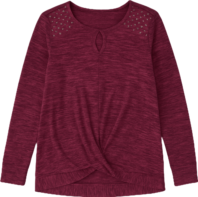 Women's Plus Size Long Sleeve Knit Keyhole Top