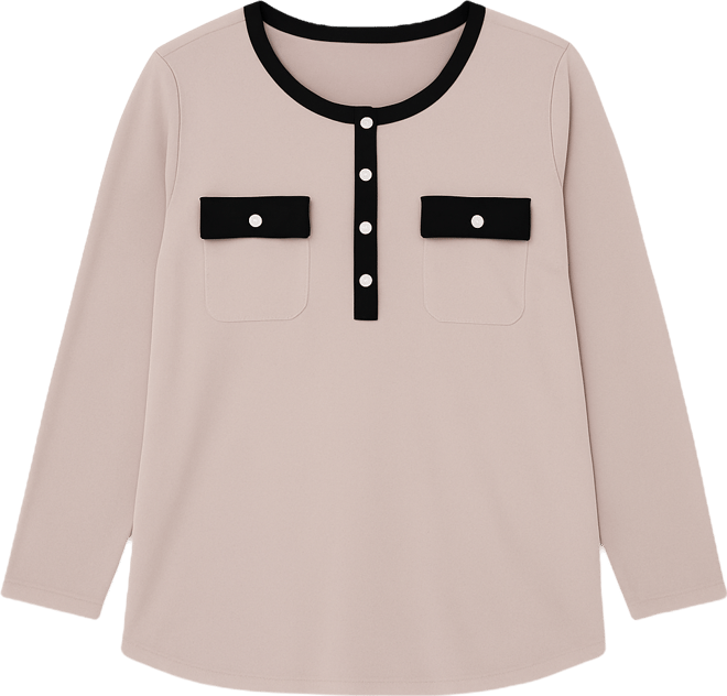 Women's Plus Size Long Sleeve Contrast Detail Top