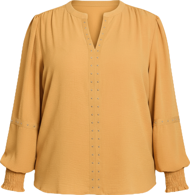 Women's Plus Size Long Sleeve Studded Blouse