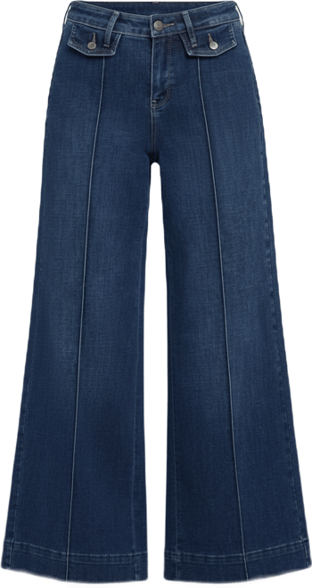 Petite Teresa Button Flap Wide Leg Jeans