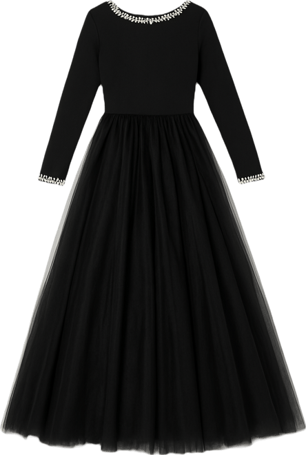 Women's Embellished Jersey Long Sleeve Ballgown With Tulle Skirt