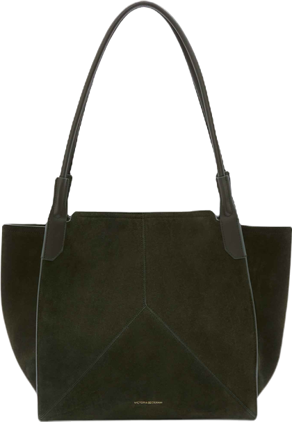 Victoria Tote Bag In Dark Olive Suede