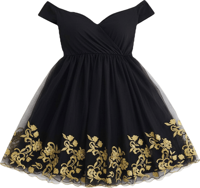 black embroidered swing dress 20730 Black Embroidered Puddle Swing Dress US 14